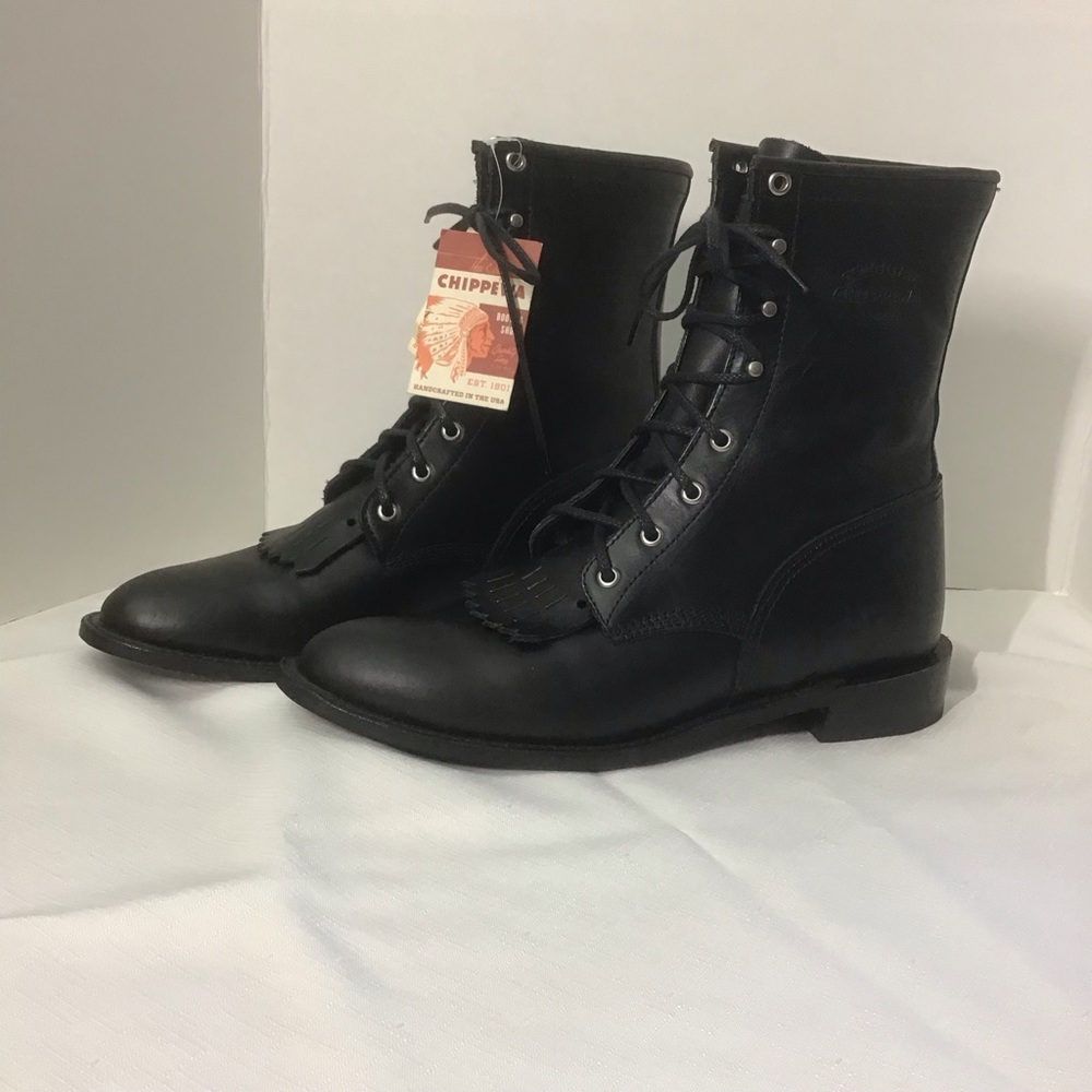Chippewa NWT 10” Black Leather Women’s Lace Up Kiltie Ropers, Size 11M/41.5